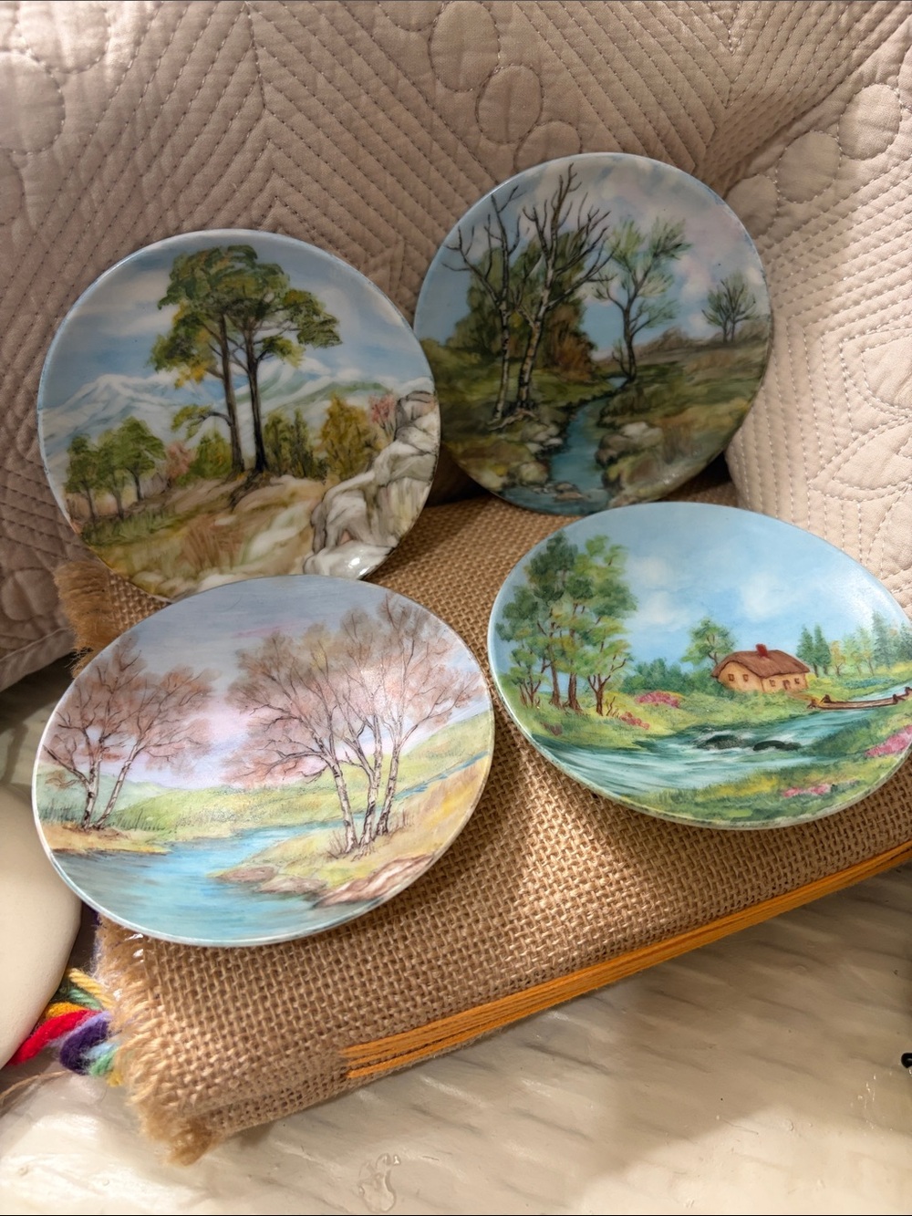 Hand-Painted Landscape Decorative Plate - Multi-Color vintage 1954